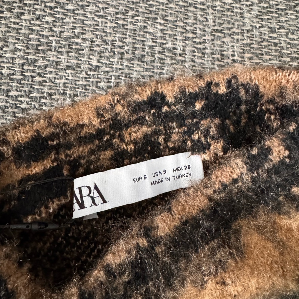 Zara Black & Brown Plaid Teddy Jacket Size S NWT - Picture 6 of 10